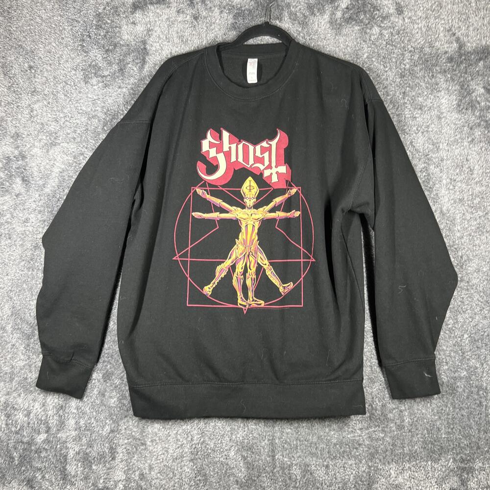 MJ Apparel Sweatshirt Mens L Black Pullover Graphic Print Ghost Music Fleece